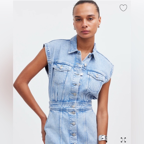 Madewell Denim Cap-Sleeve Shirtdress in Aquino Wash Size 4 Button-Down - Picture 11 of 12